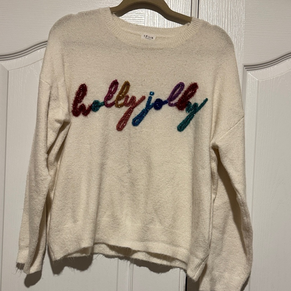 Le Lis Cream Sweater with Festive Multicolor Design